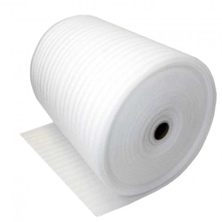 Rollo de espuma blanca para empaque de 188 pies x 12 pulgadas x 1/8 de pulgada de grosor, perforado cada 12 pulgadas.