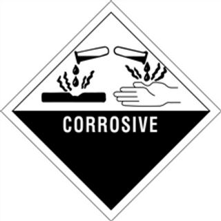 Etiquetas de 4" x 4" con leyenda "Corrosive" de riesgo subsidiario, rollo con 500 piezas