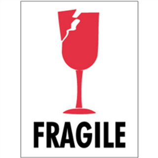 Etiquetas de 3" x 4" con leyenda "Fragile" de manejo seguro internacional, rollo con 500 piezas