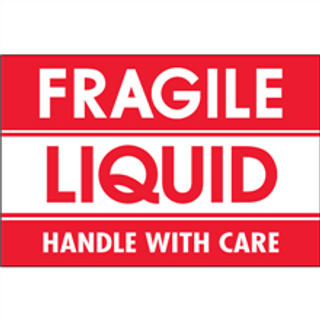 Etiquetas de 2" x 3" con leyenda "Fragile - Liquid - Handle With Care", rollo con 500 piezas