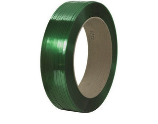 1/2" x 10,500' - Núcleo de 16" x 6" Fleje de Poliéster Verde Comparable a Signode® - Liso, Resistencia a la rotura de 500 lb.