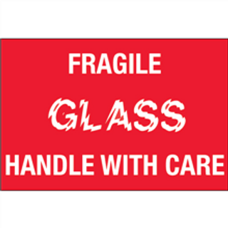 Etiquetas de 2" x 3" con leyenda "Fragile - Glass - Handle With Care", rollo con 500 piezas