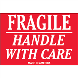 Etiquetas de 2" x 3" con leyenda "Fragile - Handle With Care", rollo con 500 piezas