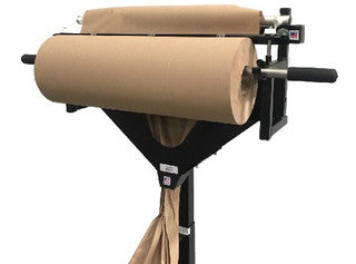 Dispensador de papel Kraft de 36" con freno de lujo y sistema Crumpler, montable horizontalmente en mesa y pared.